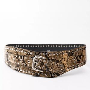 Zara Tan Snake Print Belt with Silver Buckle